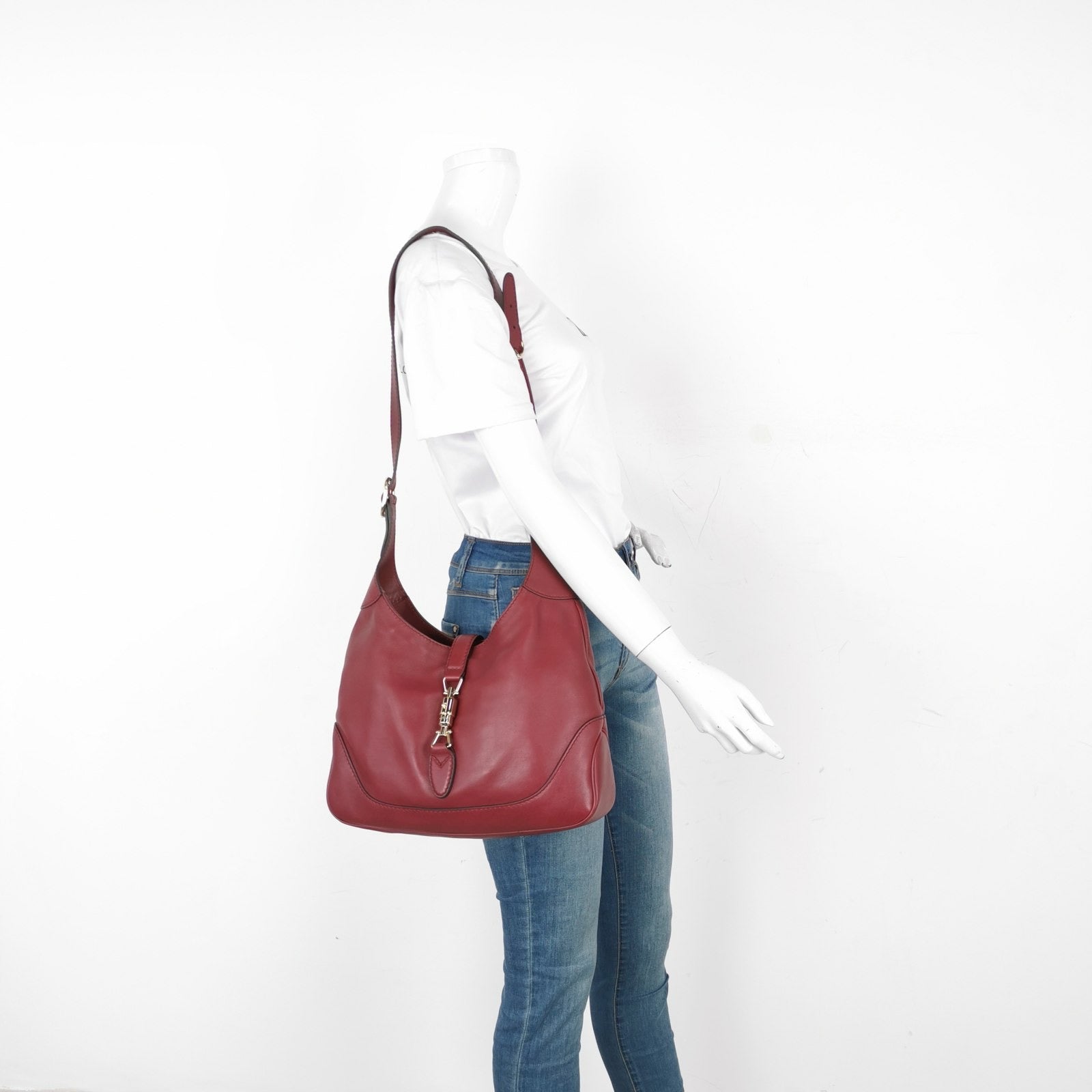 Gucci Jackie 1961 Soft Medium Leather Bag Burgundy Red