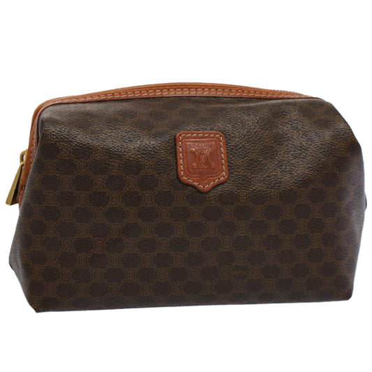 Luxury CELINE Macadam Canvas Pouch PVC Leather Brown 55629