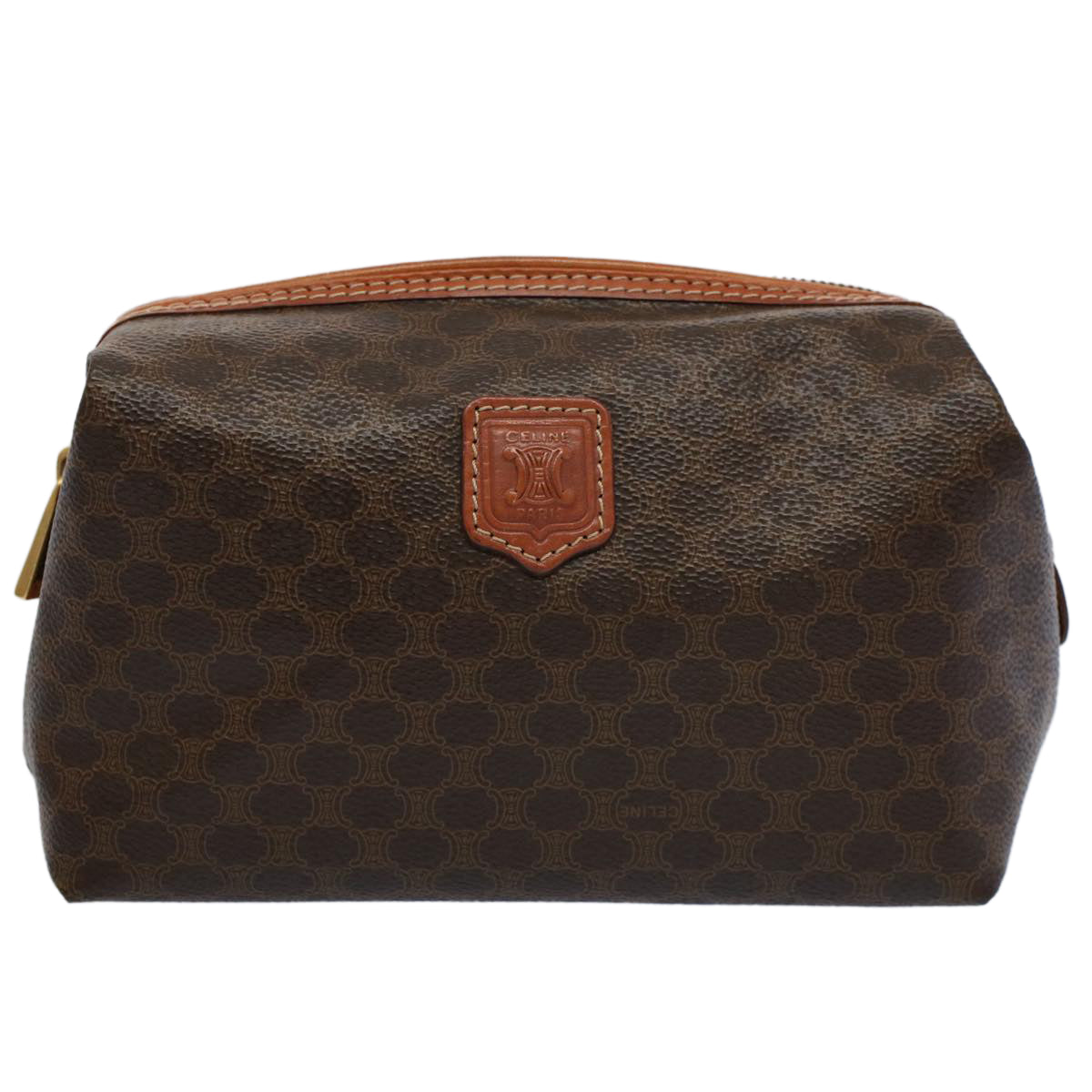 Luxury CELINE Macadam Canvas Pouch PVC Leather Brown 55629