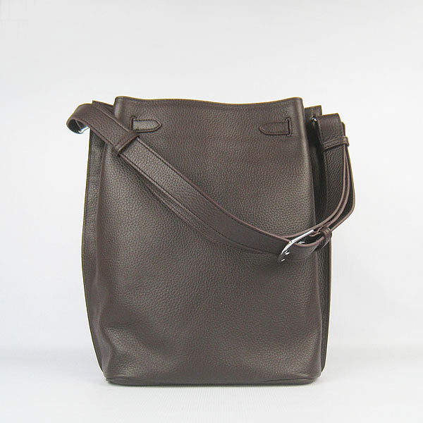 Luxury Hermes Nappa Leather Shoulder Bag dark coffee Silver