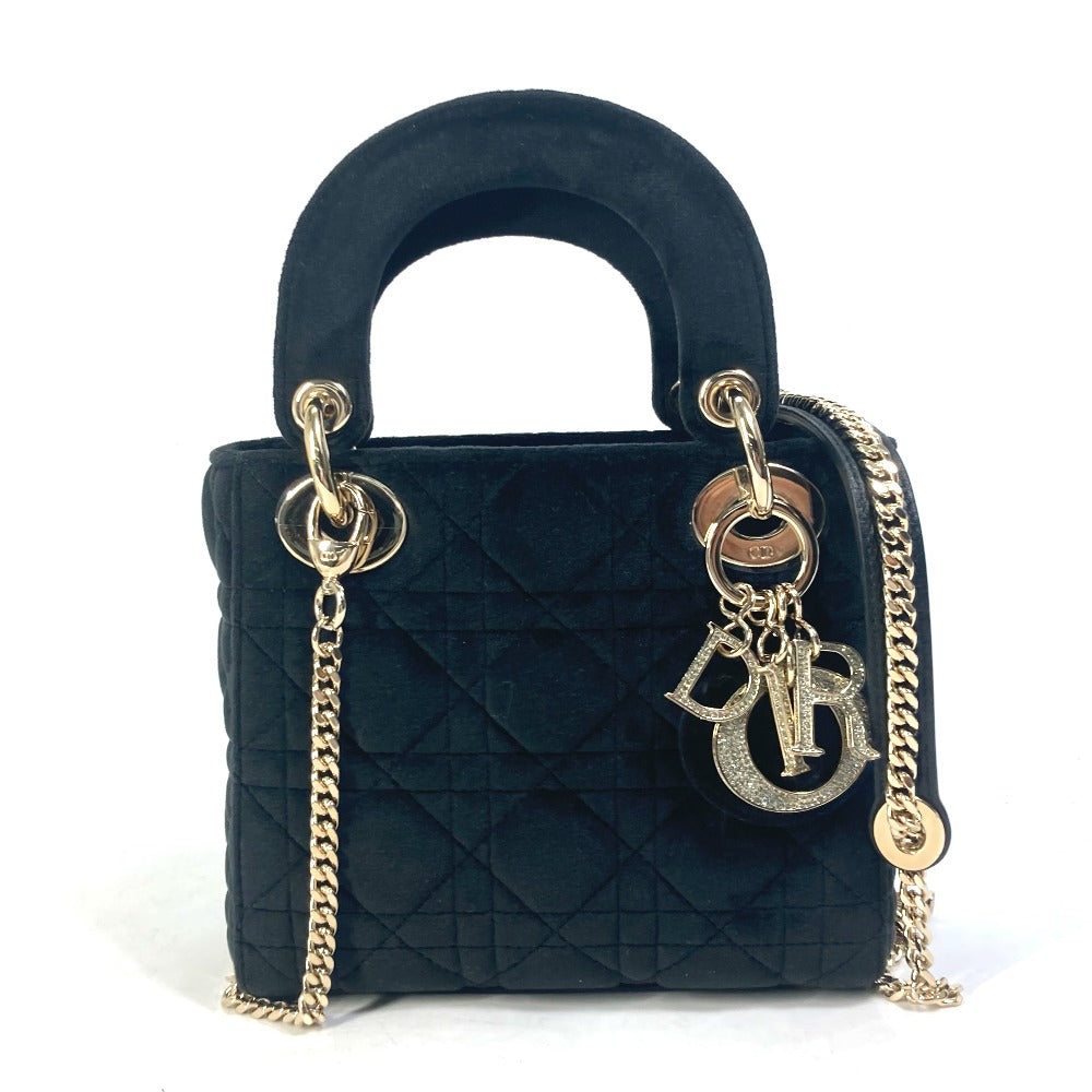 Dior Handbag Velor / leather black LADY DIOR Chain Lady Dior Cannage Mini Women