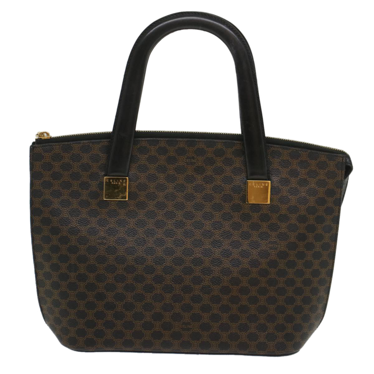 Luxury CELINE Macadam Canvas Hand Bag PVC Leather Black Brown 56309