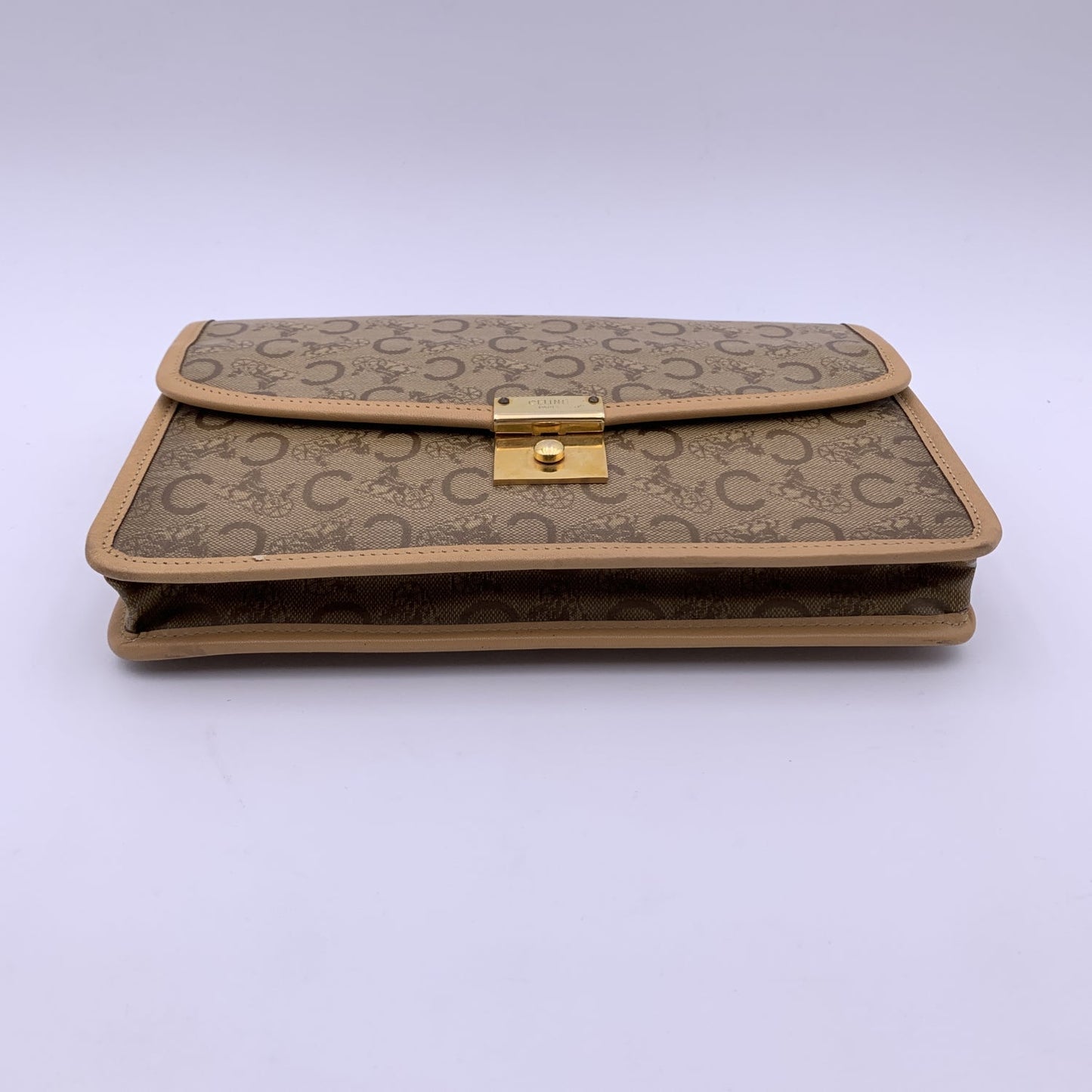 Luxury CELINE Beige Vinyl C Macadam Canvas Clutch Bag Purse