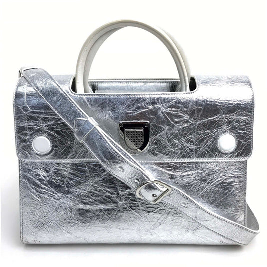 Christian Dior Handbag leather Metallic Silver DIOREVER Women