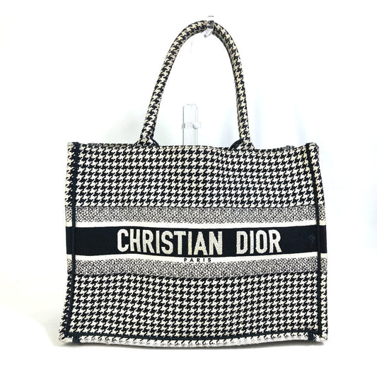 Dior Tote Bag M1296ZTQT_M911 canvas black Houndstooth Book Tote Medium Logo Women