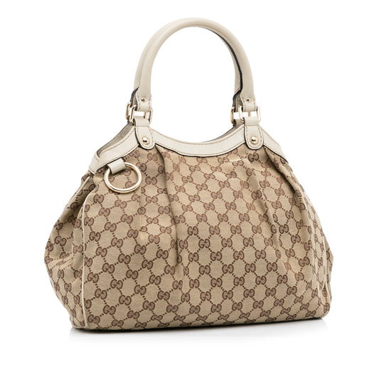 Gucci Sukey Tan Leather Canvas Tote