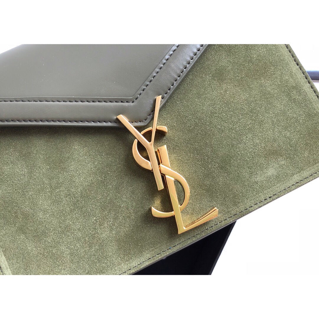 Yves Saint Laurent Cassandra Medium Chain Bag In Box And Velvet Green.6in/