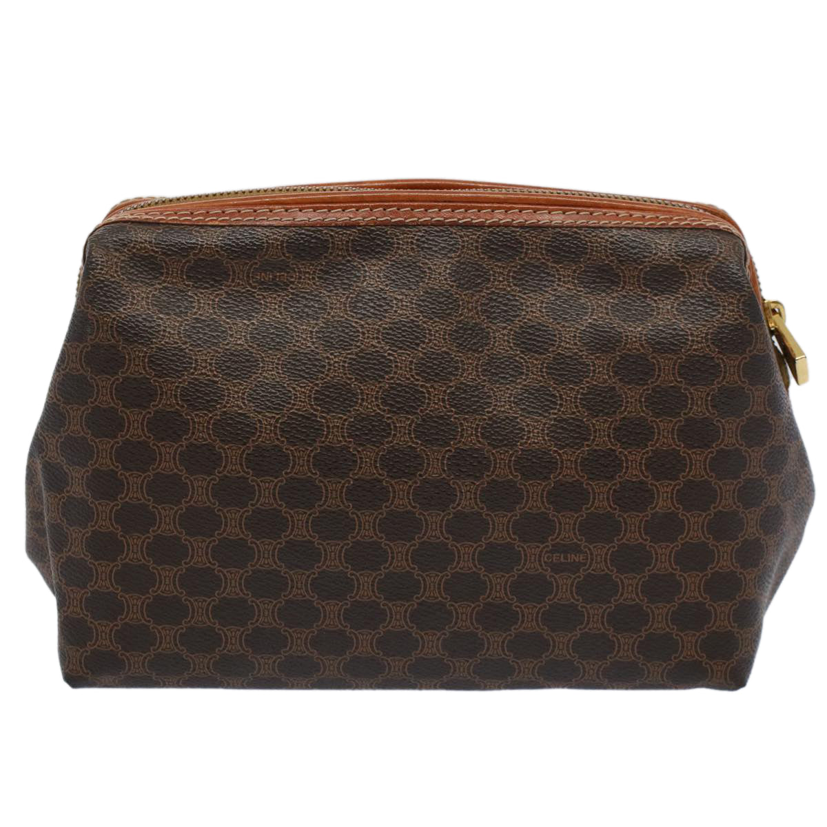 Luxury CELINE Macadam Canvas Pouch PVC Leather Brown 57303