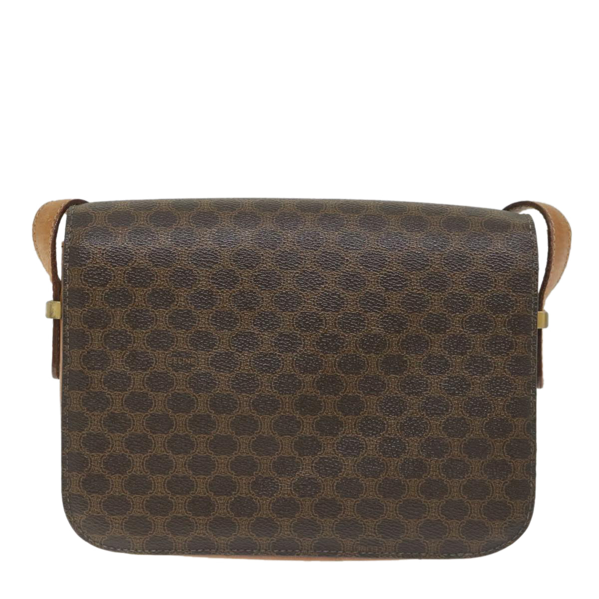 Luxury CELINE Macadam Canvas Horse Carriage Shoulder Bag PVC Leather Brown 57374