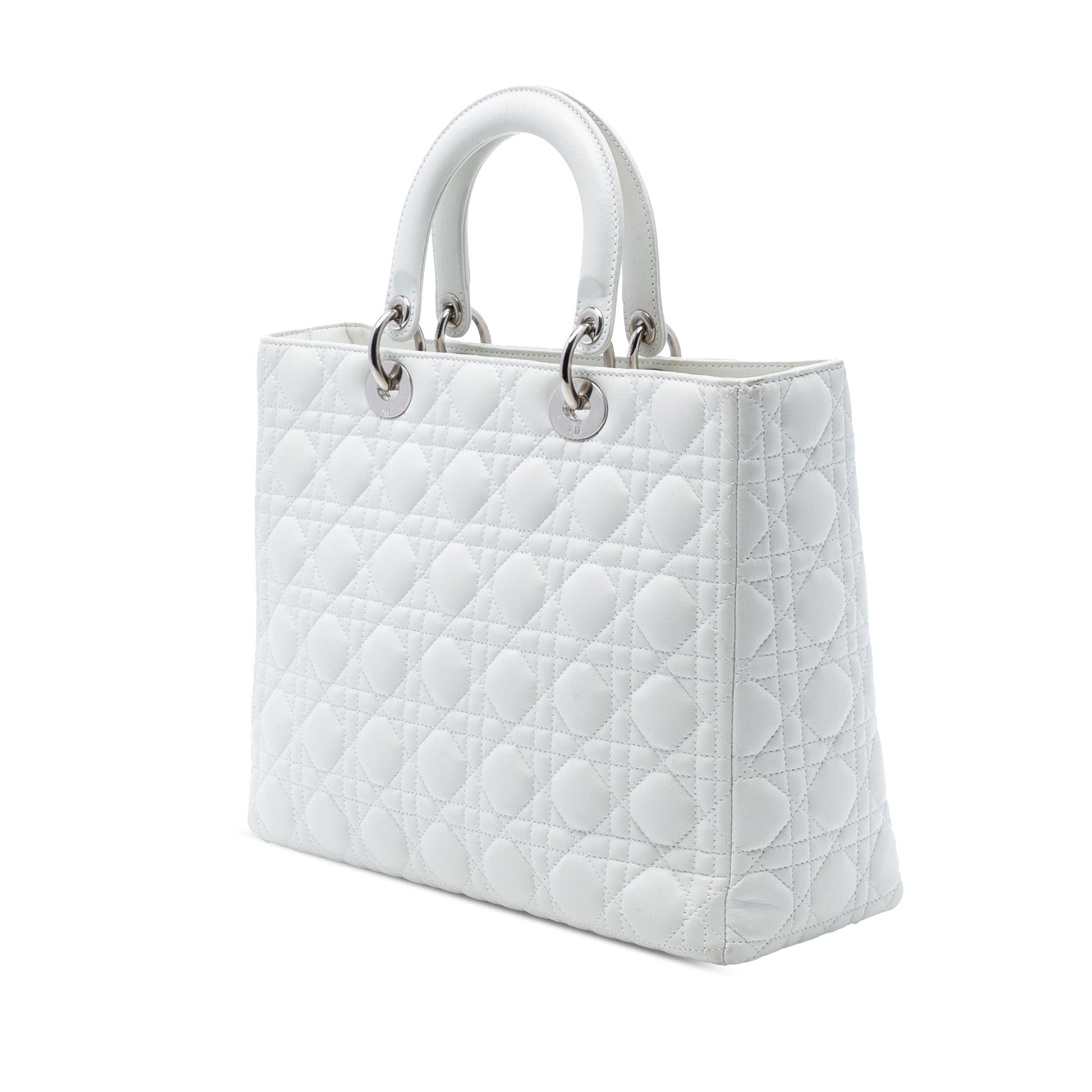 White Dior Large Lambskin Cannage Lady Dior Satchel