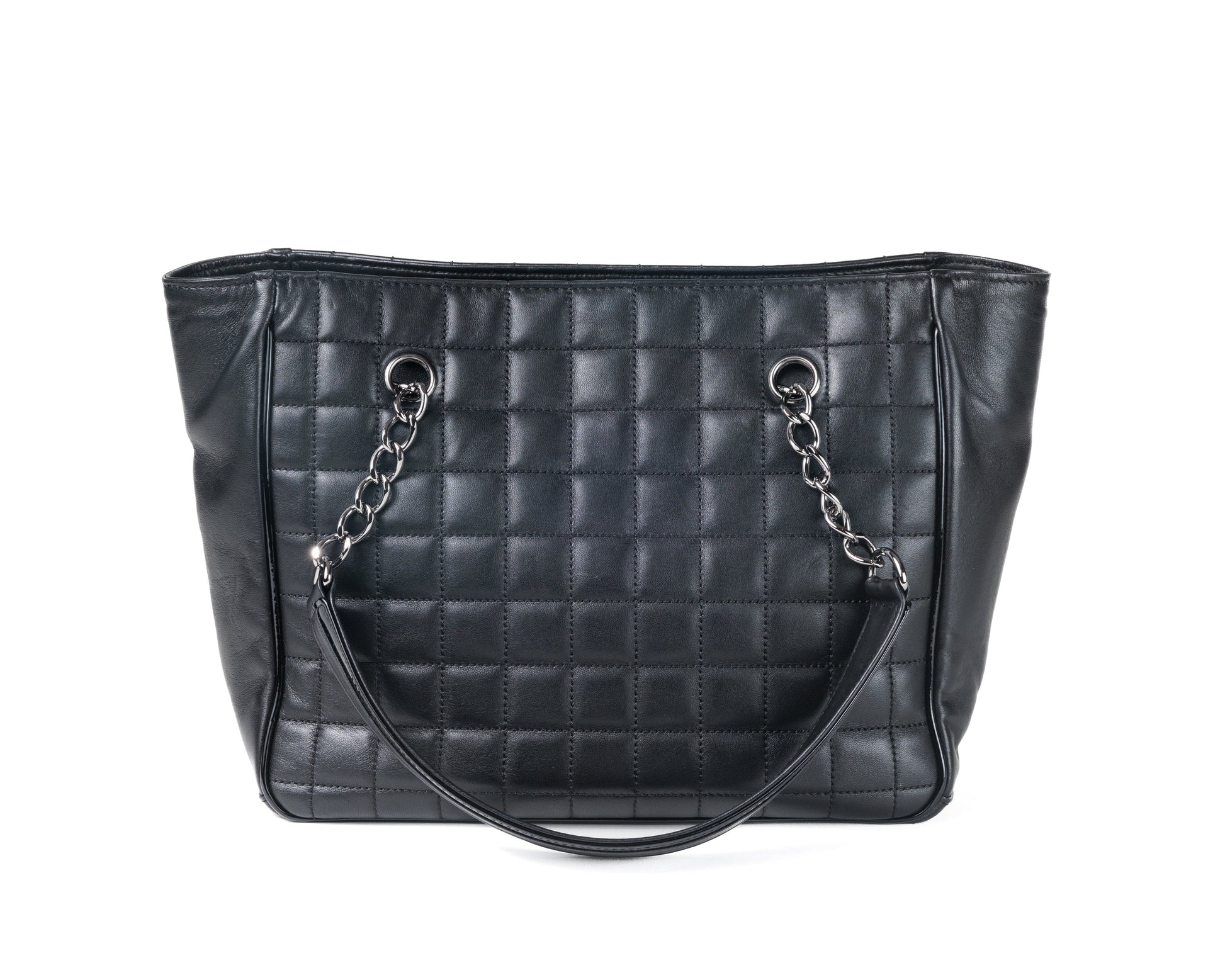 Chanel Black Lambskin Camellia Mini Shopper Tote with Silver Hardware