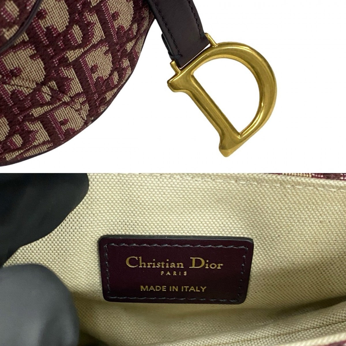 Dior Handbag Leather, Canvas Red Trotter Pattern Saddle bag Women