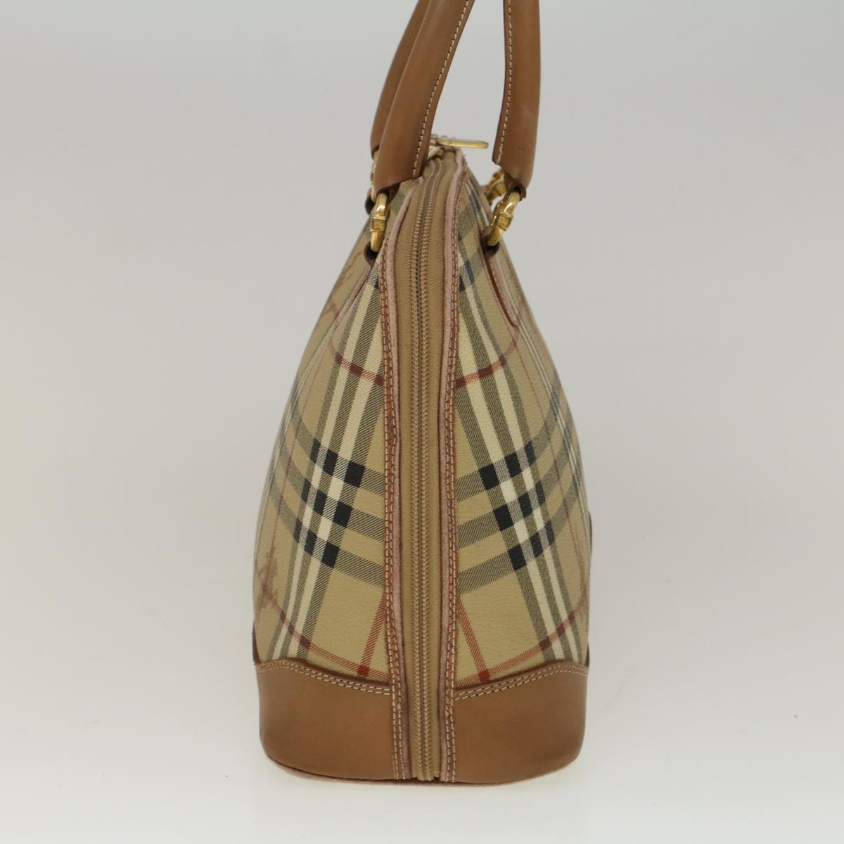 BURBERRYSs Nova Check Hand Bag PVC Leather 2way Beige Black Auth 58089