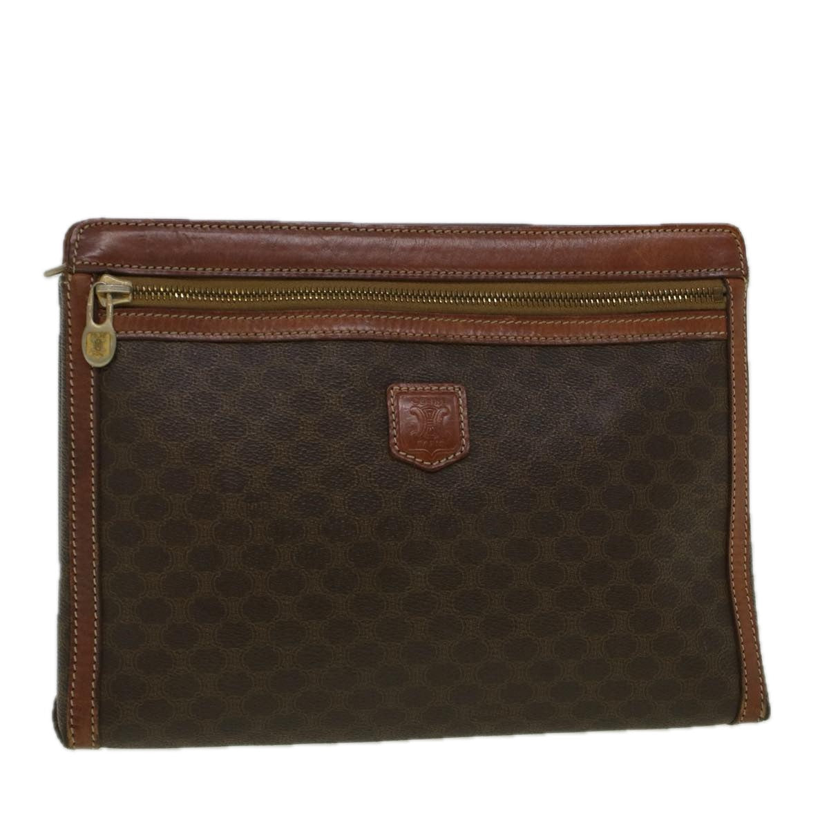 Luxury CELINE Macadam Canvas Clutch Bag PVC Leather Brown 58407