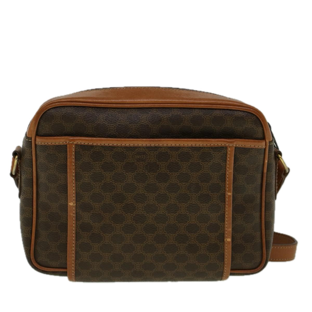 Luxury CELINE Macadam Canvas Shoulder Bag PVC Leather Brown 58514