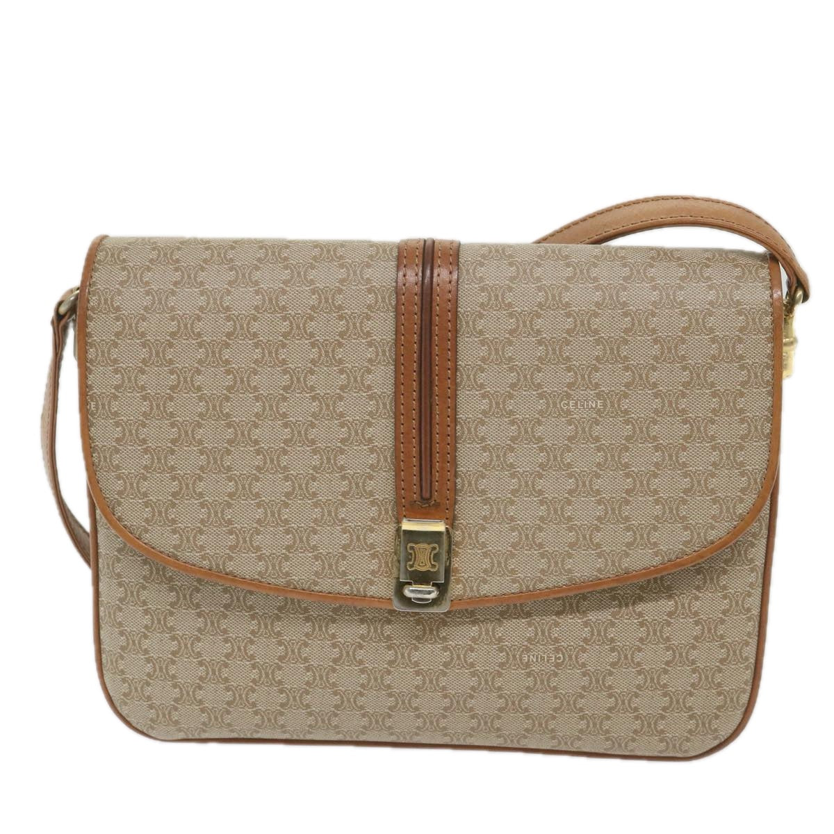 Luxury CELINE Macadam Canvas Shoulder Bag Beige 58580