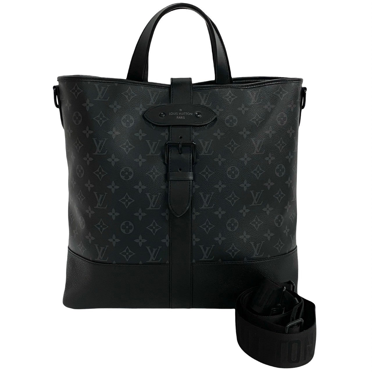 LOUIS VUITTON Shoulder Bag leather black Monogram Eclipse Saumur