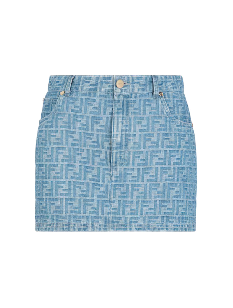 Fendi Women Light Blue Ff Denim Skirt