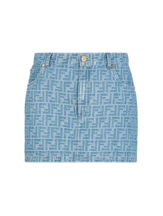 Fendi Women Light Blue Ff Denim Skirt