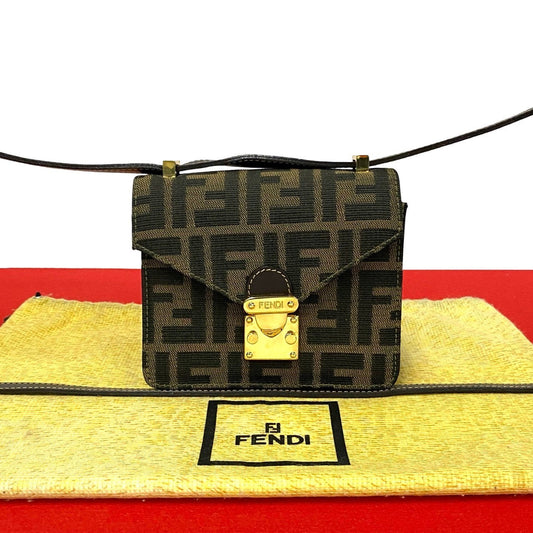 Fendi Zucca Canvas Leather Shoulder Bag