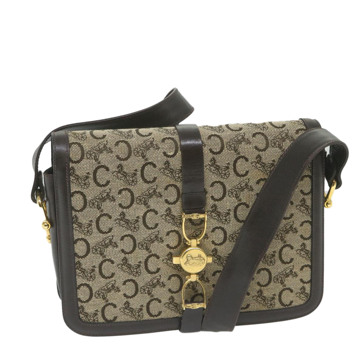 Luxury CELINE C Macadam Canvas Shoulder Bag Beige 58911