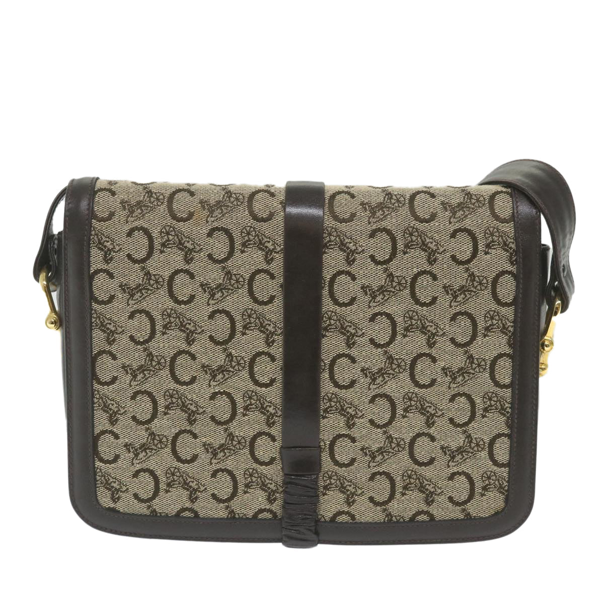 Luxury CELINE C Macadam Canvas Shoulder Bag Beige 58911