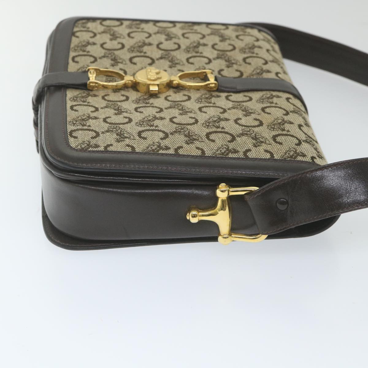 Luxury CELINE C Macadam Canvas Shoulder Bag Beige 58911