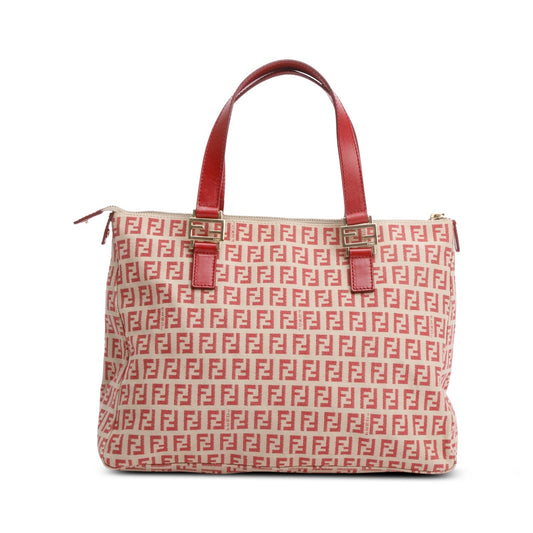 Fendi Red Zucchino FF Canvas Tote