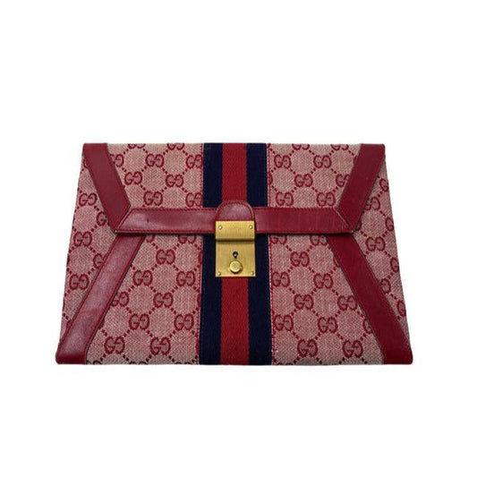 Gucci Envelope Leather Canvas Clutch