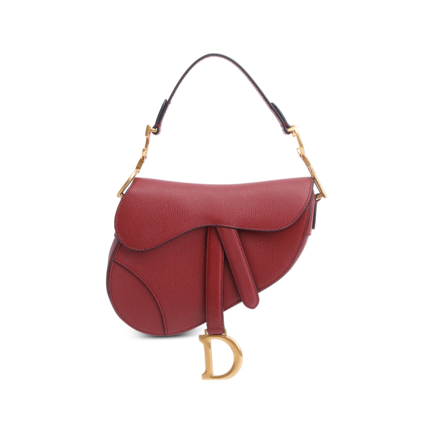 Christian Dior Red Grained Calfskin Leather Mini Saddle Bag