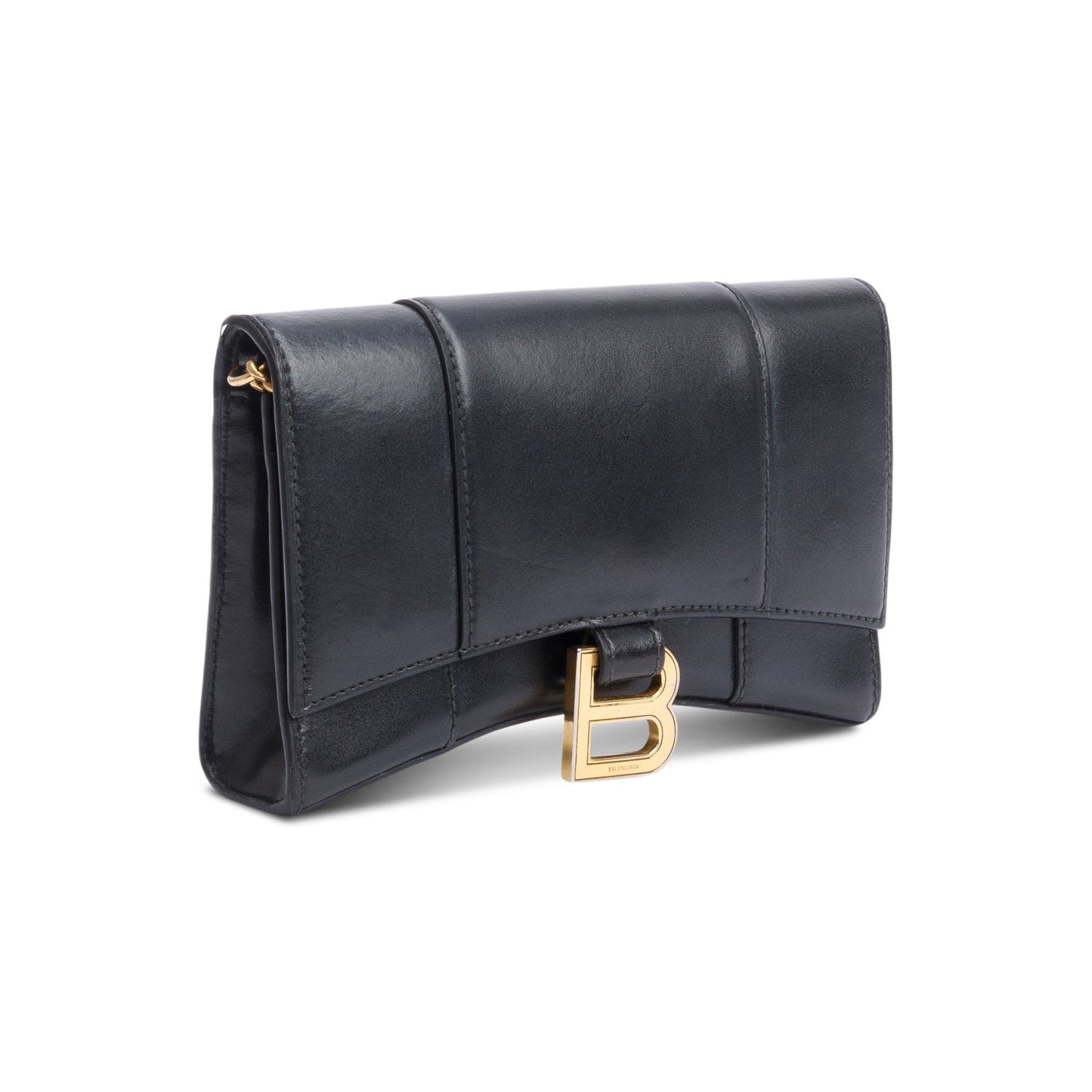 Balenciaga Black Smooth Leather Hourglass Wallet on Chain
