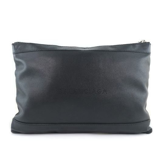 BALENCIAGA business bag 37373 Calfskin black Clutch bag Navy clip M unisex(Unisex)