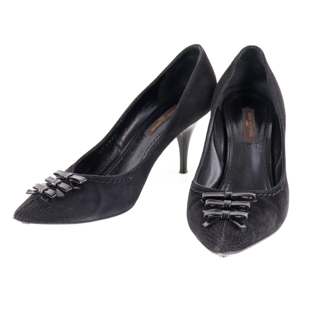 LOUIS VUITTON pumps Suede black ribbon Women 35