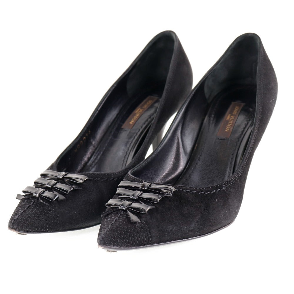 LOUIS VUITTON pumps Suede black ribbon Women 35