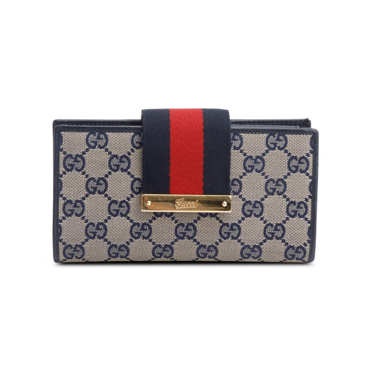 Balenciaga Grey GG Canvas Web Continental Wallet