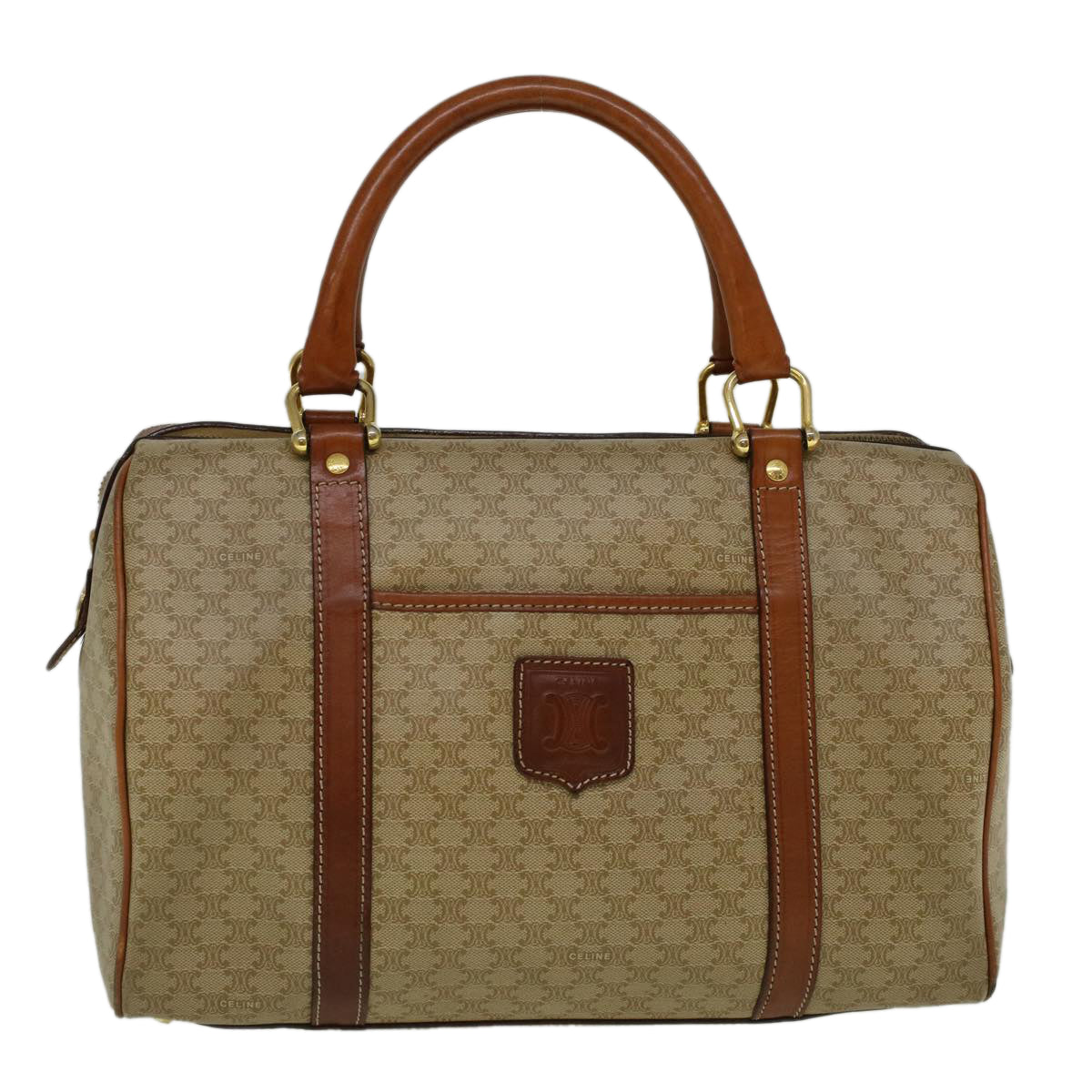 Luxury CELINE Macadam Canvas Hand Bag PVC Leather Beige 59247