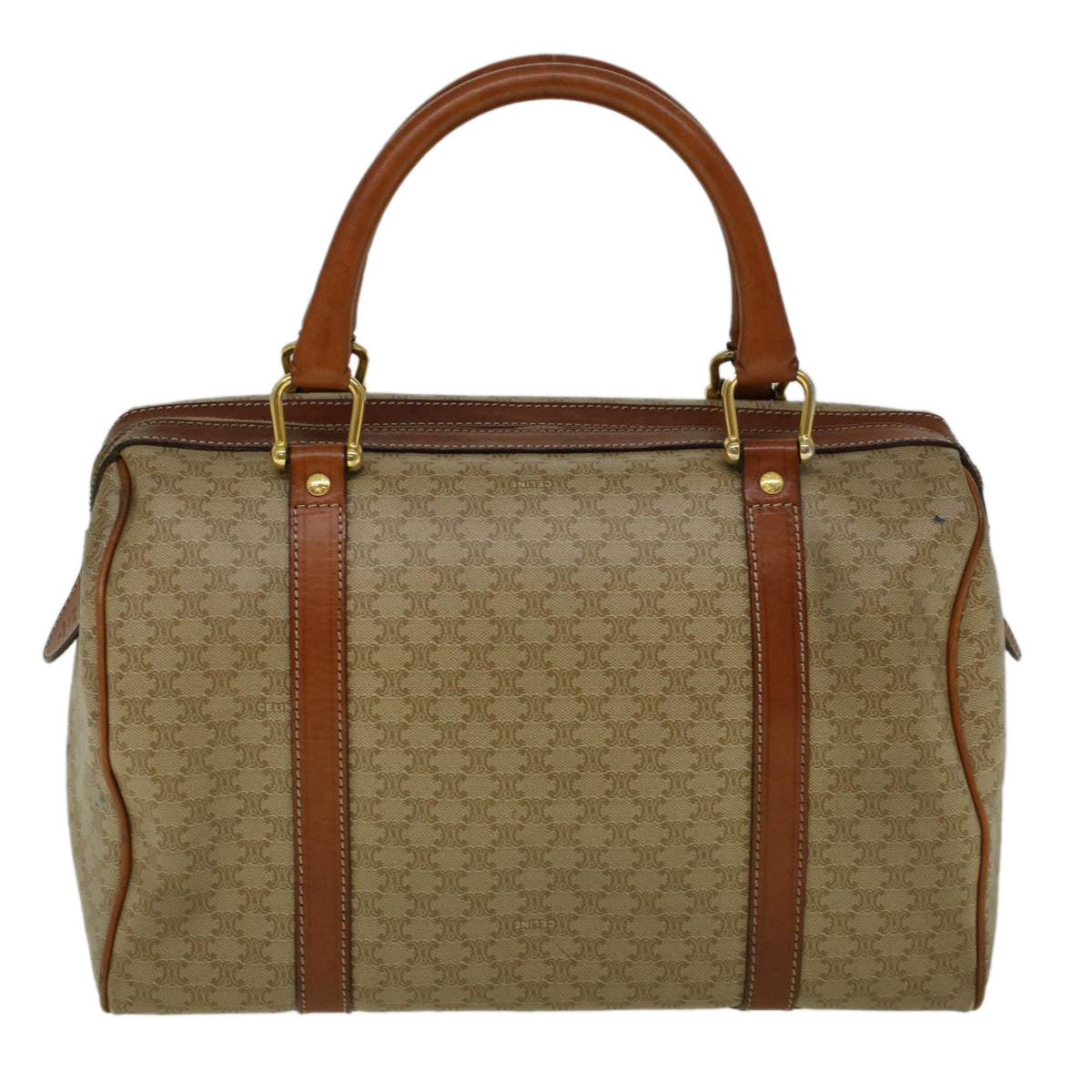 Luxury CELINE Macadam Canvas Hand Bag PVC Leather Beige 59247