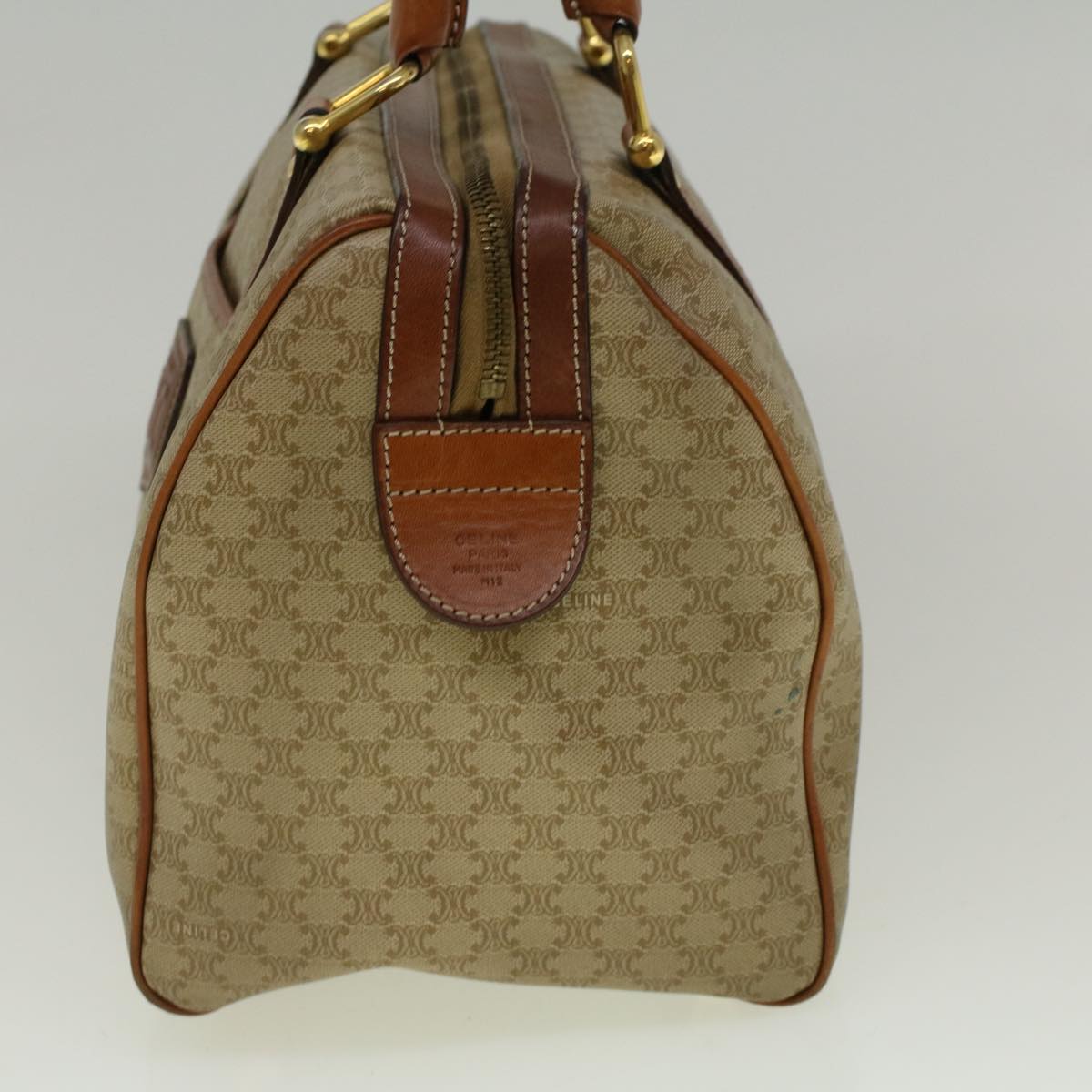 Luxury CELINE Macadam Canvas Hand Bag PVC Leather Beige 59247