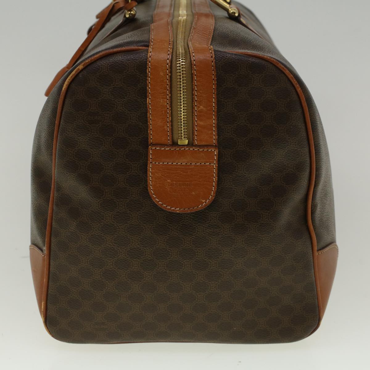Luxury CELINE Macadam Canvas Boston Bag PVC Leather Brown 59265