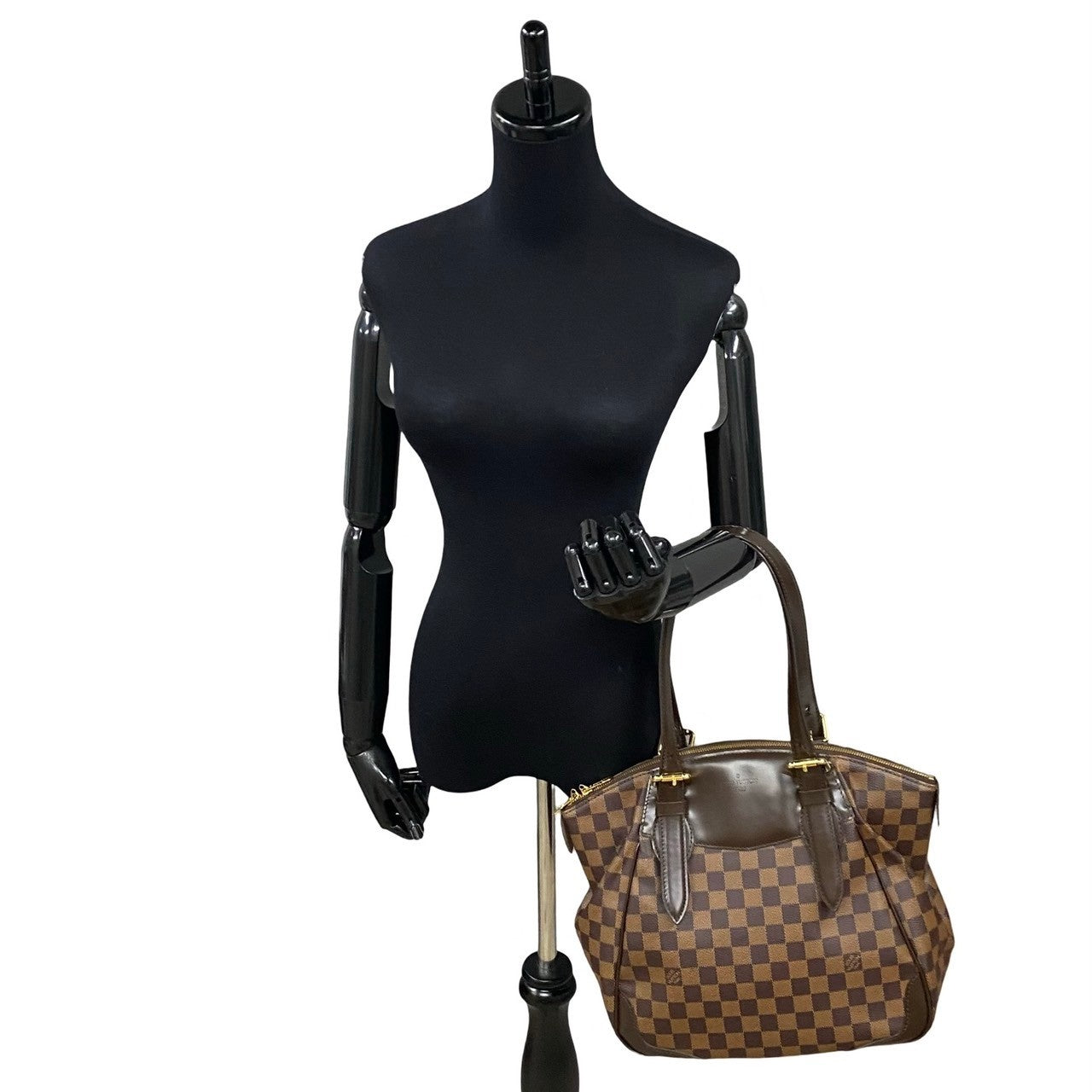 LOUIS VUITTON Handbag Leather, PVC Brown Damier Verona MM Women