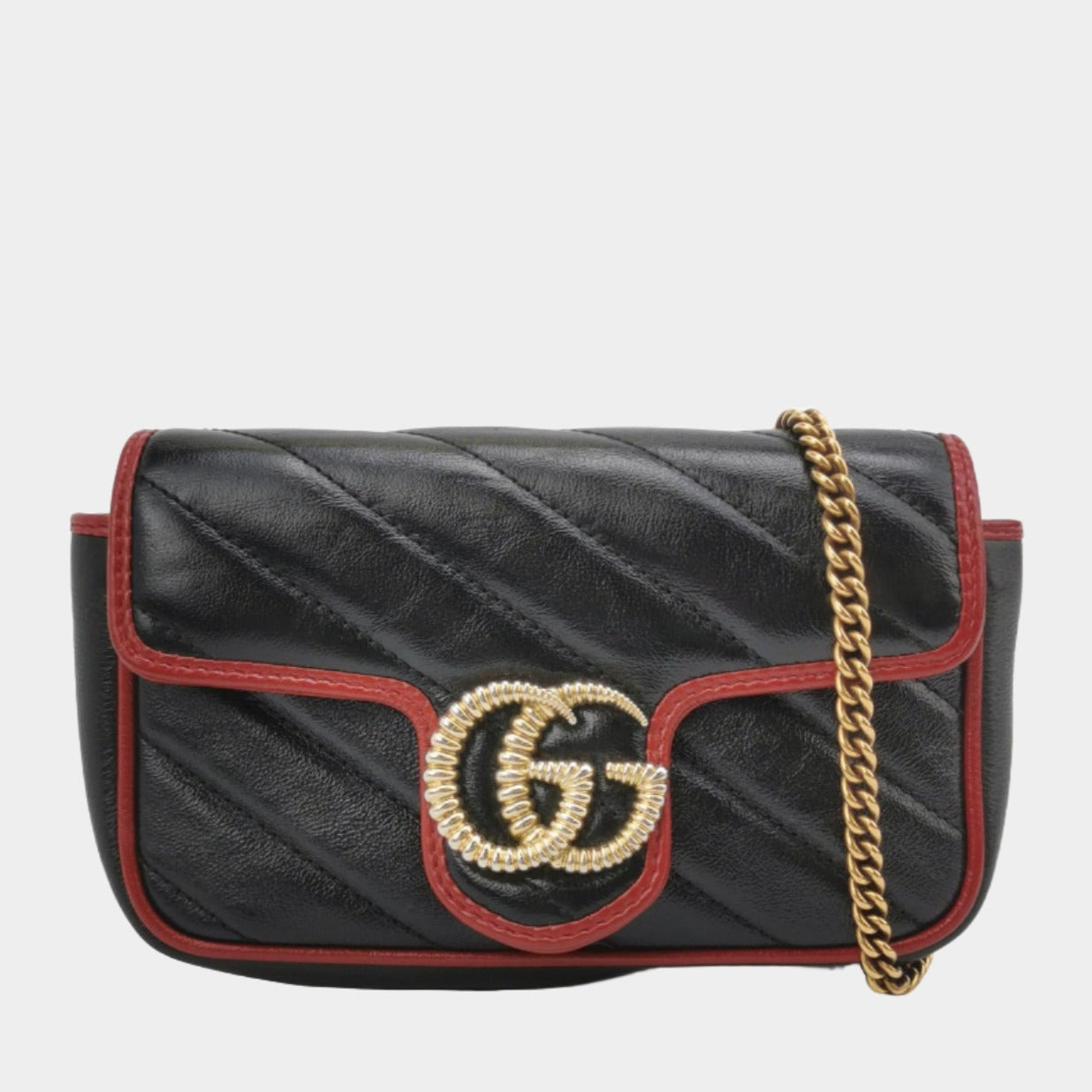 Gucci Marmont Super Mini Flap Leather Bag Black Leather