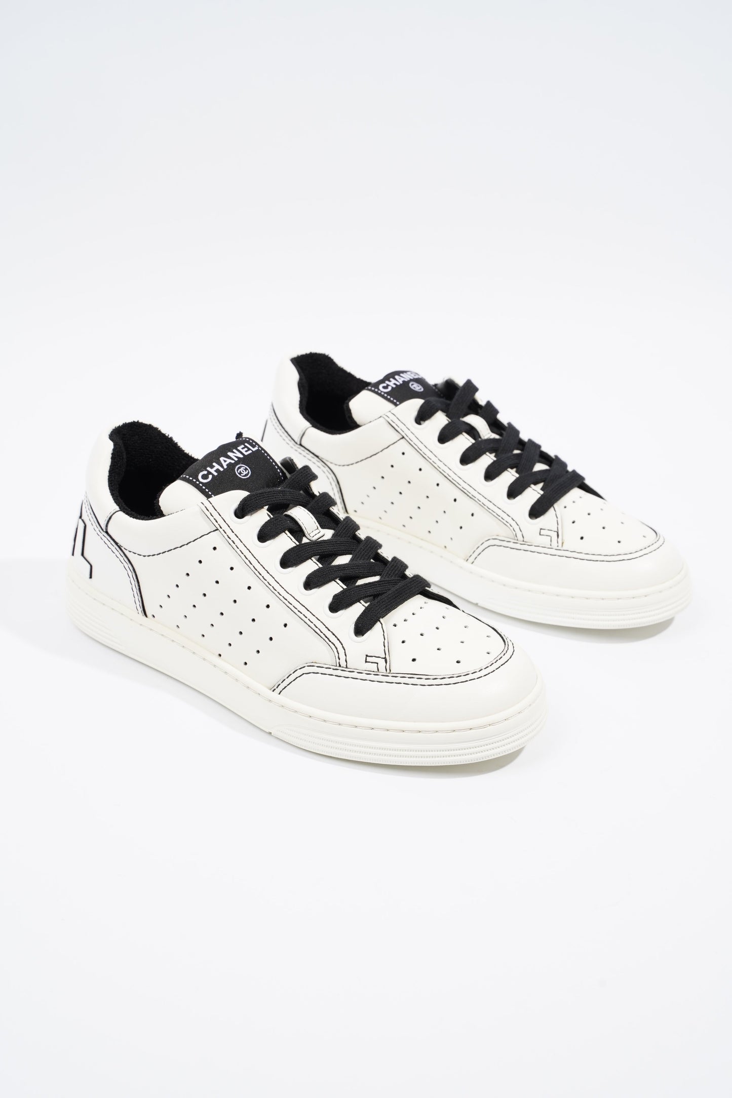 Chanel Chanel Logo White Black Calfskin Leather EU 37 UK 4
