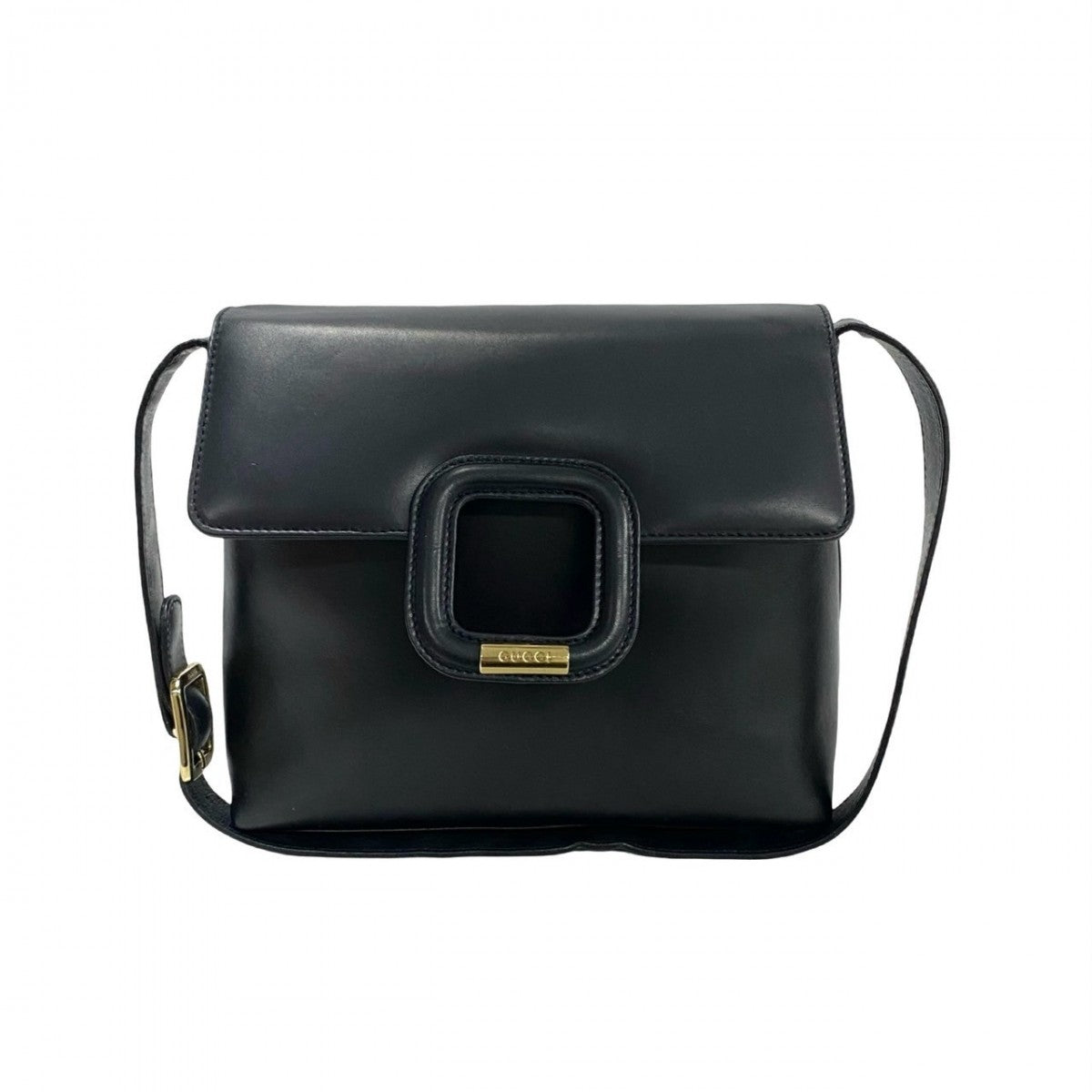 GUCCI Shoulder Bag leather Navy logo Metal Women