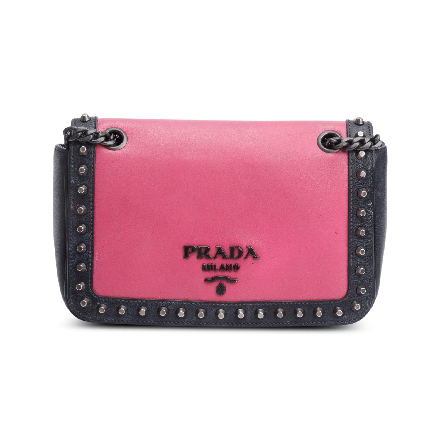 Prada Pink/Black Glace Calf Leather Studded Camera Crossbody Bag