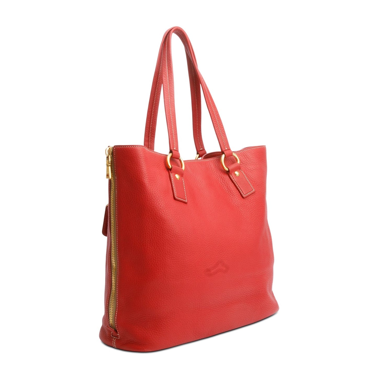 Prada Red Vitello Daino Leather Side Zip Tote
