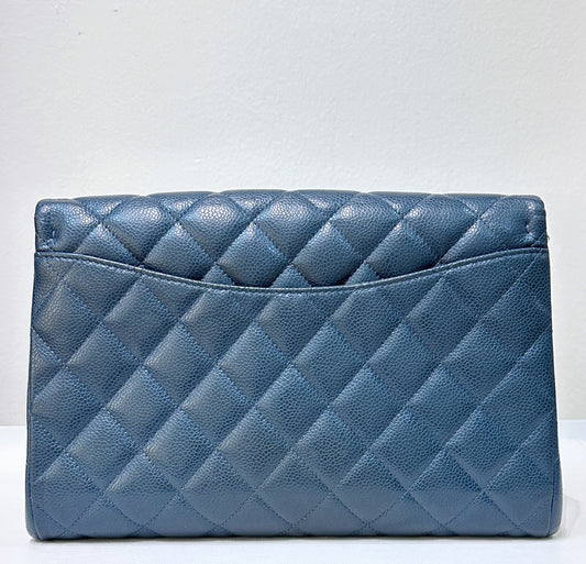 Chanel Blue Caviar Timeless Clutch with Chain SHW