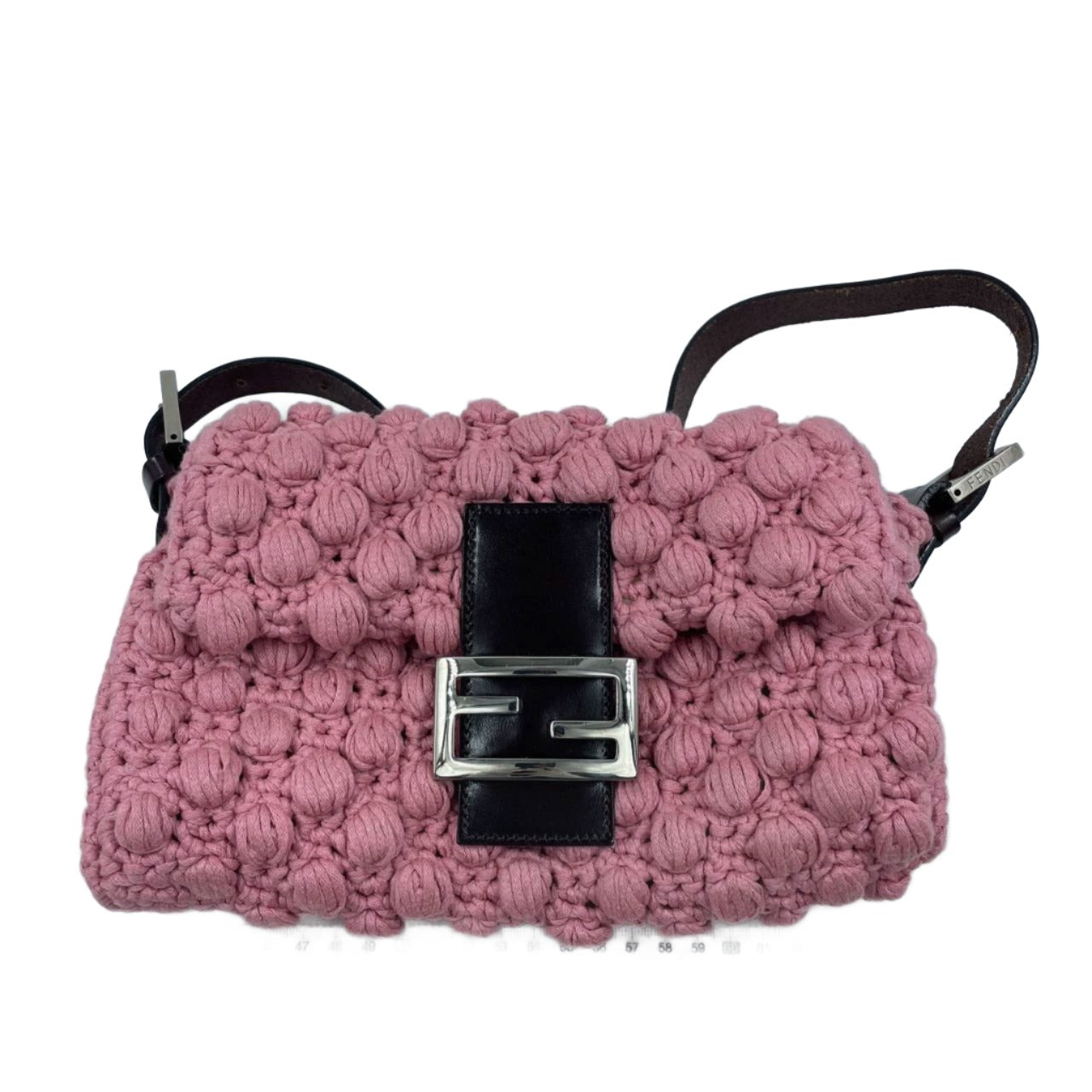 Fendi Baguette Bag Pink Crochet Knit Wool Pompom Shoulder Bag
