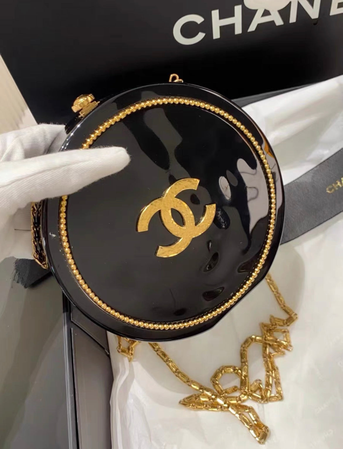 Chanel MinaudiÃ¨re Limited Edition Black Plexiglass & Gold Owl Gold-Tone Hardware