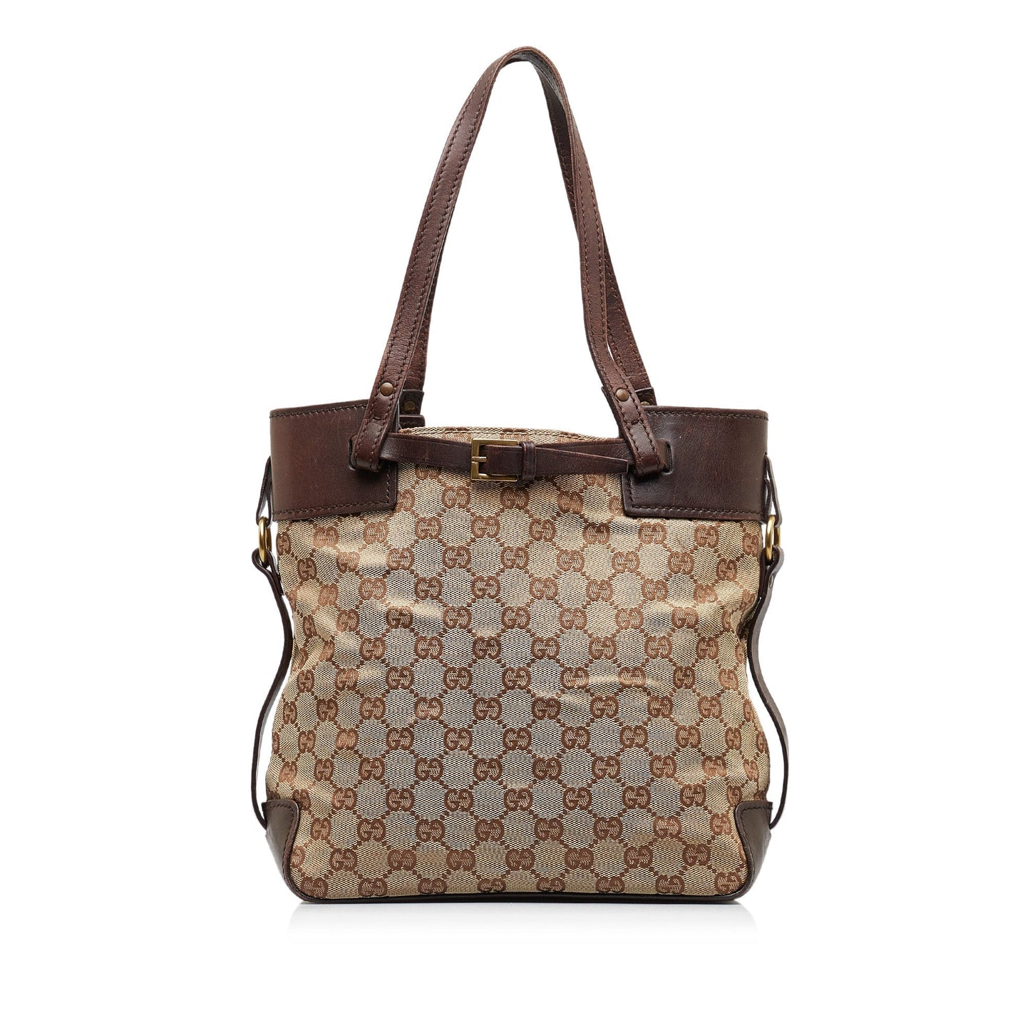 Gucci Brown Leather Canvas Tote Style 25
