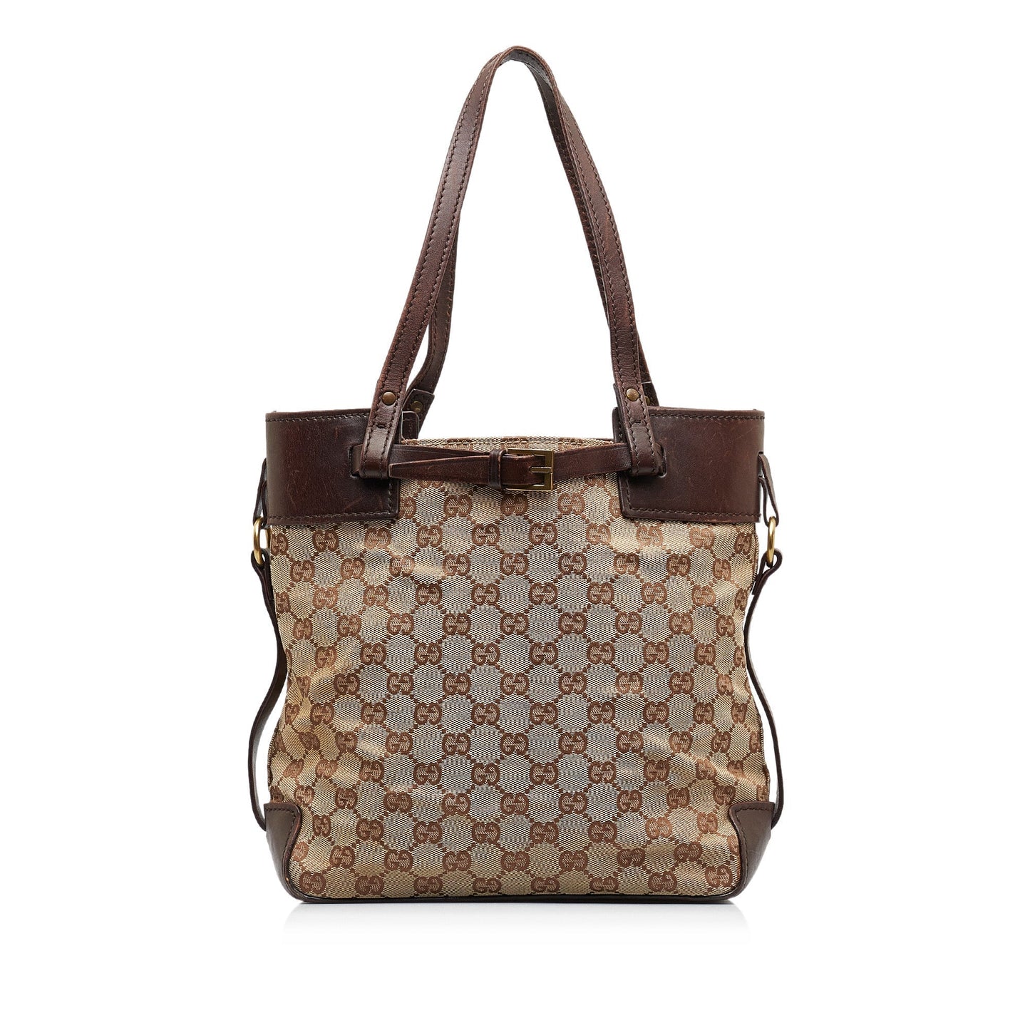 Gucci Brown Leather Canvas Tote Style 25